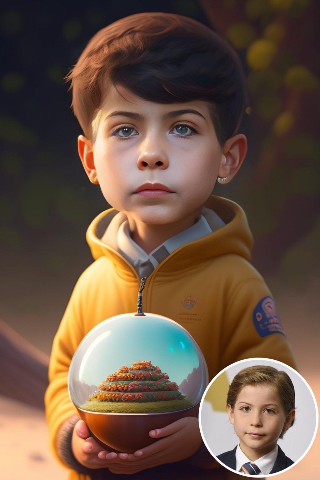 WonderPix: An imaginative dreamer beholds fantastical realms within a crystal sphere | Sample: Jacob Tremblay