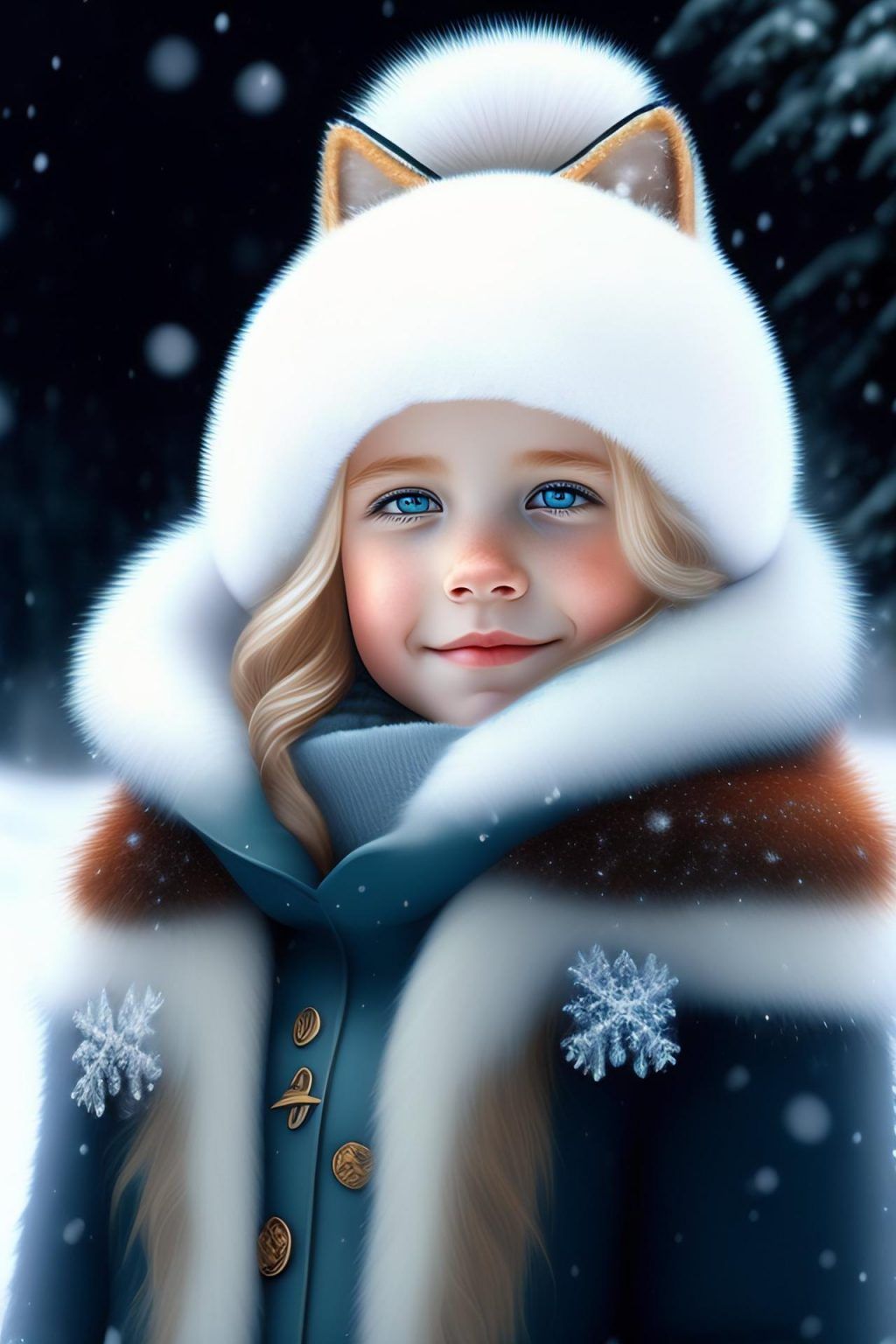 WonderPix: An affectionate snow queen shelters a small child in a wintry wonderland