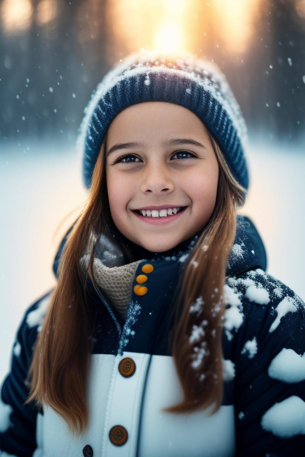 WonderPix: Una niña alegre juega en la tierra maravillosa del invierno