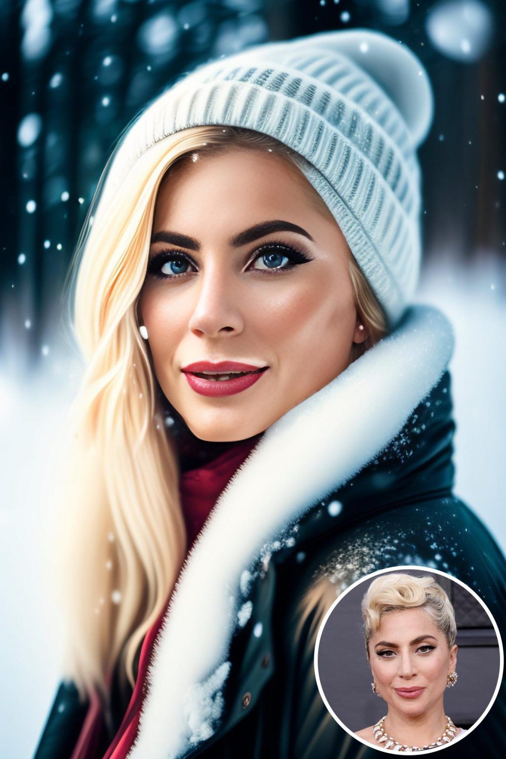 WonderPix: Una encantadora dama encuentra alegría en la tranquila belleza del invierno | Sample: Lady Gaga