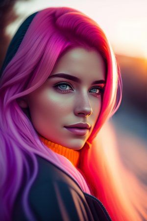 WonderPix: Una soñadora pensativa con mechas rosadas se pierde en reflexiones melancólicas