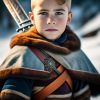 WonderPix: A spirited viking lad grasps his sword with youthful vigor