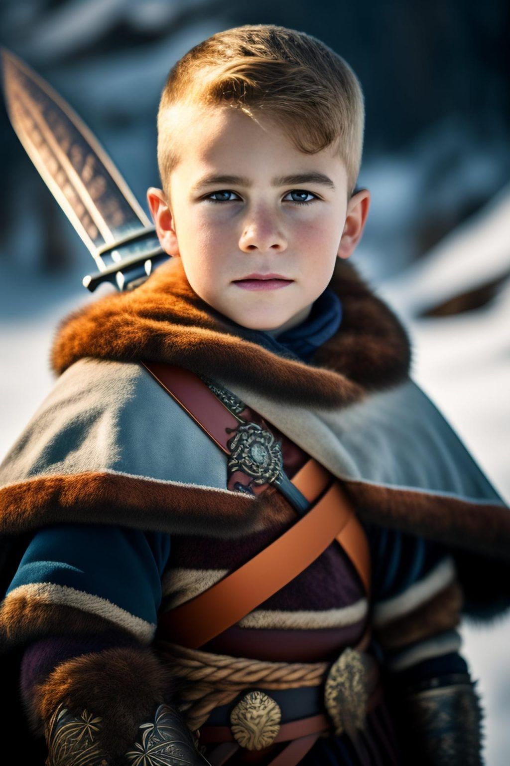 WonderPix: A spirited viking lad grasps his sword with youthful vigor