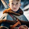 WonderPix: Seorang pemuda Viking yang berjiwa bebas memegang pedangnya dengan semangat mudanya | Sample: Haley Joel Osment