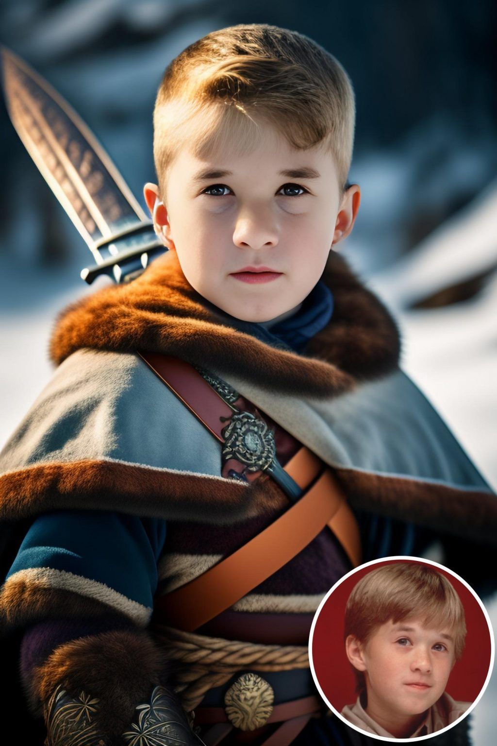 WonderPix: Seorang pemuda Viking yang berjiwa bebas memegang pedangnya dengan semangat mudanya | Sample: Haley Joel Osment