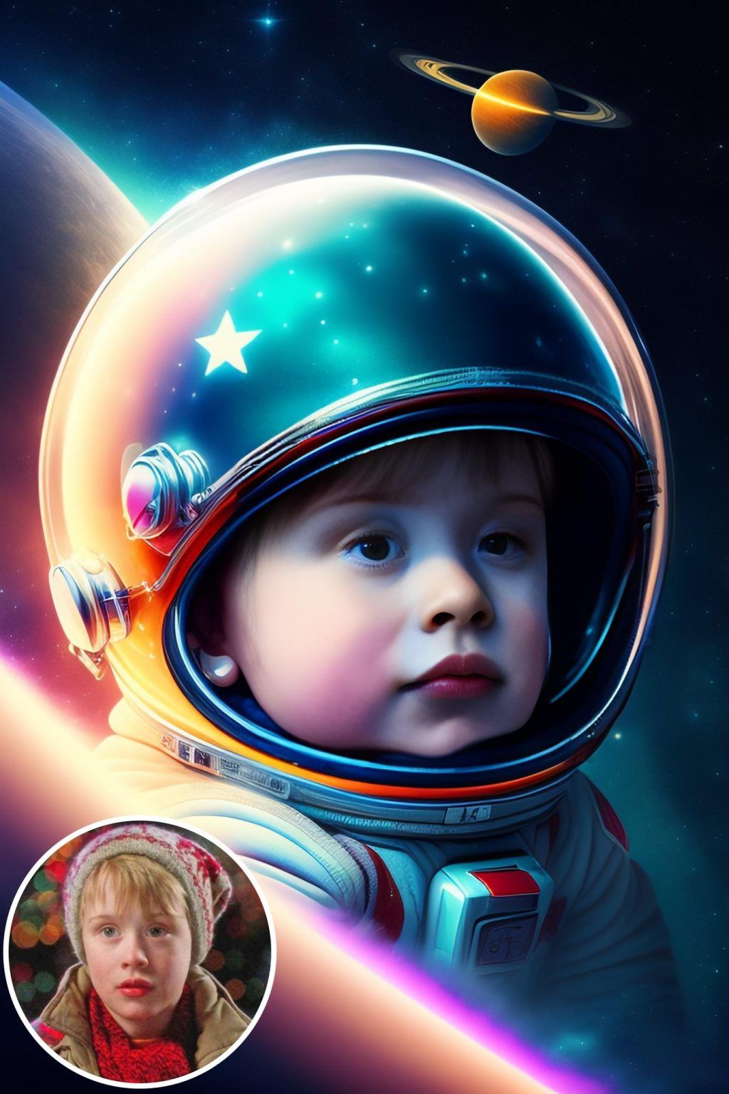 WonderPix: A cheerful cherub floats in the starry sky | Sample: Macaulay Culkin