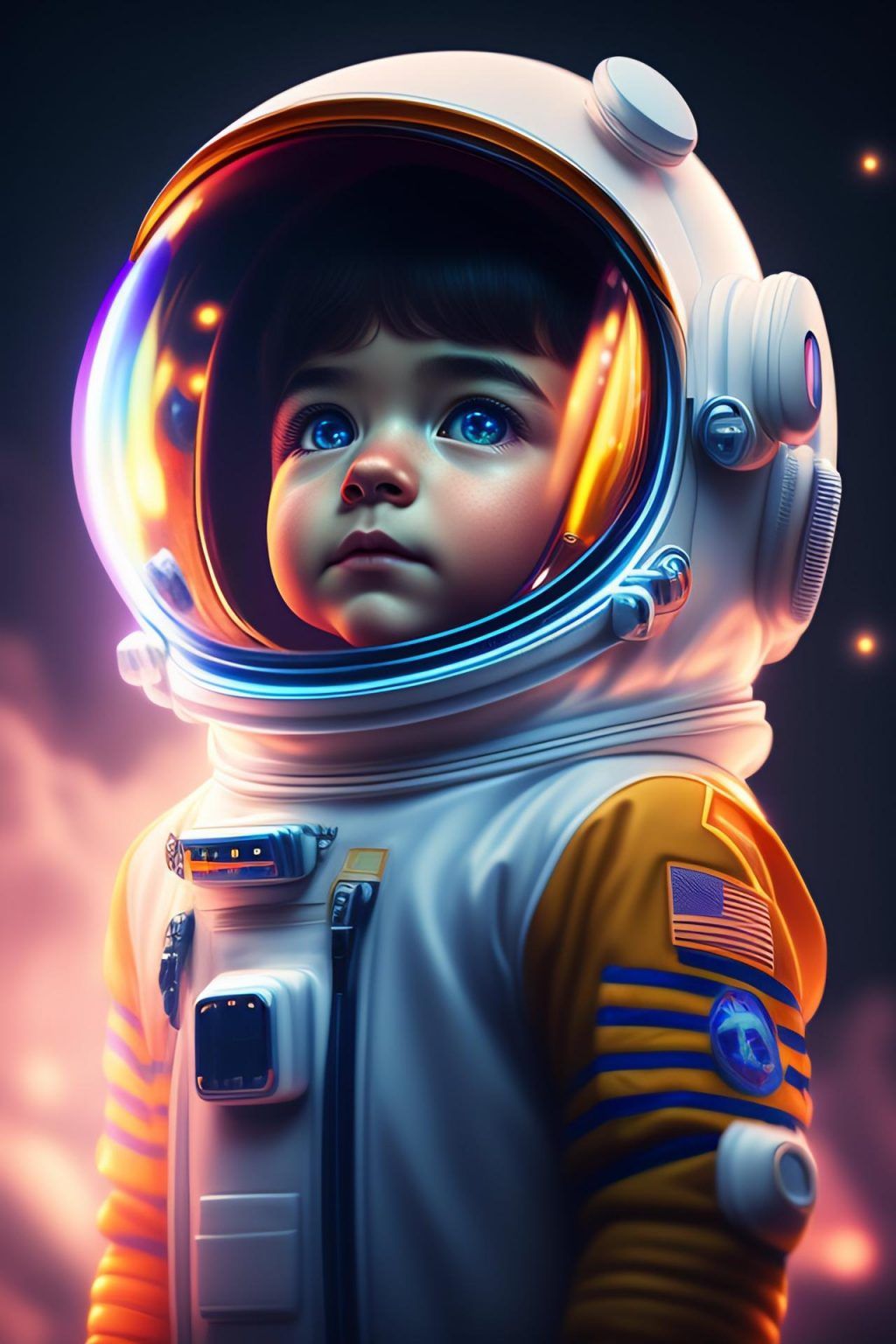 WonderPix: 愛らしい宇宙飛行士の少年が星を見上げている