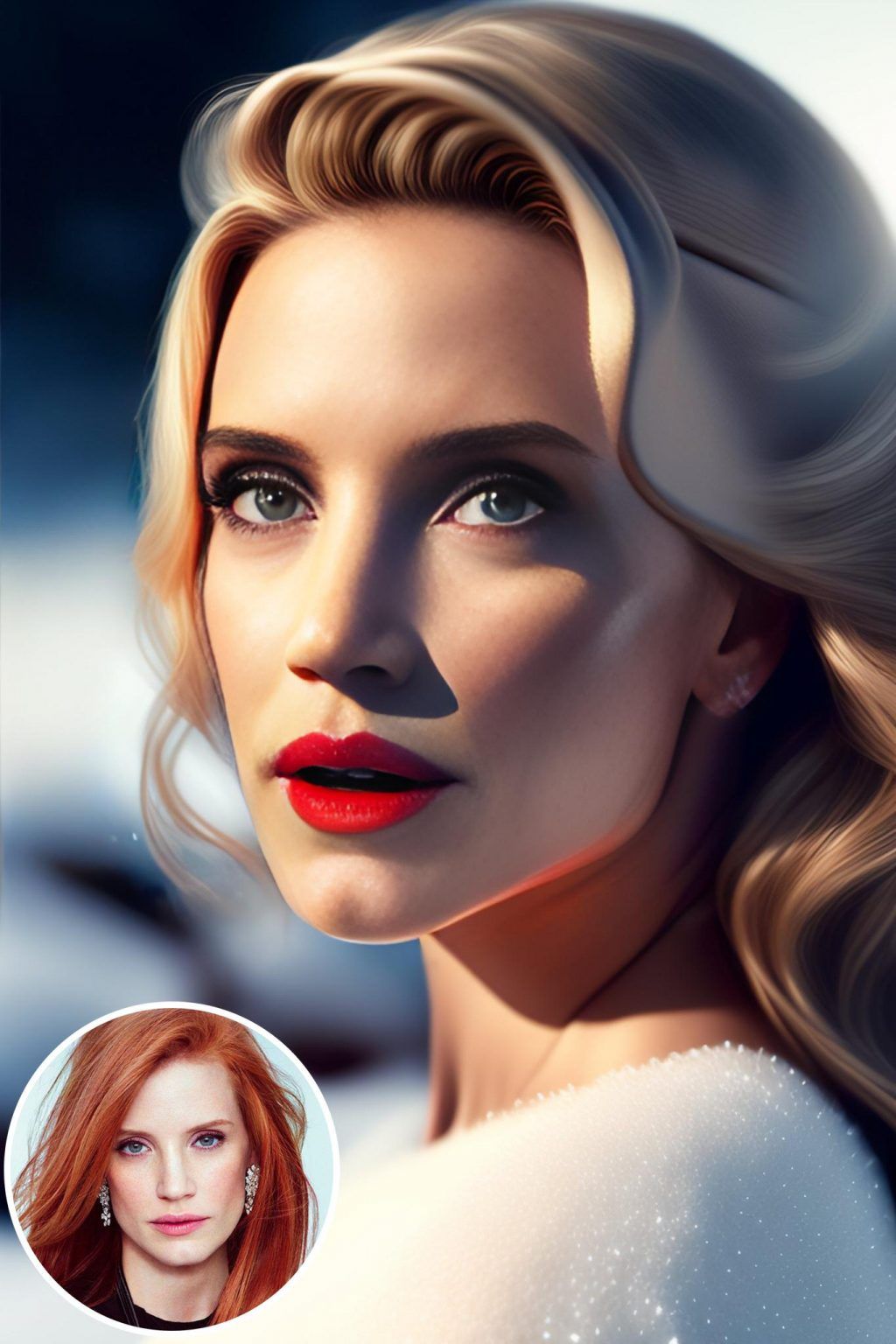 WonderPix: A glamorous woman poses prettily amid the intricacies of icy splendor | Sample: Jessica Chastain